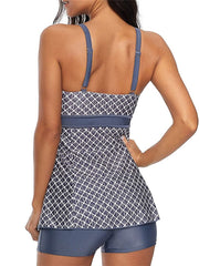 Plus Size Women's Tankini Swimsuit - Tummy Control, Open Back, Geometric Print, Scoop Neck