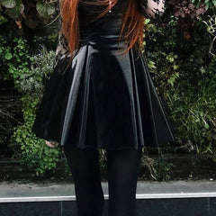 Women's Skirt Swing Mini PU Faux Leather Black Skirts Winter Pleated Ruffle Streetwear Punk & Gothic Club Weekend