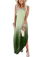 Women's Sleeveless Color Gradient Split Crew Neck Stylish Loose Fit Long Dress