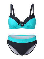 Women's Swimwear Bikini 2 Piece Normal Swimsuit Backless Slim Color Block Green Yellow Red Strap Bathing Suits Sexy Active Chic & Modern / New / Padded Bras