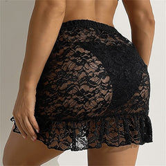 Women's Skirt Petticoat Above Knee Polyester Black Skirts Summer Lace Ruffle Fashion Summer Vacation Beach