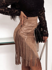 Women's Skirt Pencil Bodycon Work Skirts Mini Suede Black Brown Skirts Autumn , Fall Tassel Fringe Streetwear Casual Daily Weekend