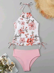Women's Swimwear Tankini 2 Piece Normal Swimsuit 2 Piece Printing Floral Pink Bathing Suits Sports Beach Wear Summer