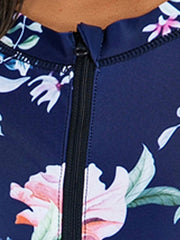 Women's Swimwear Rash Guard Diving Normal Swimsuit UV Protection Zipper Printing Floral Dusty Blue Padded Scoop Neck Bathing Suits New Vacation Fashion / Sexy / Modern / Spa / Padded Bras