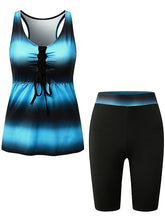 Women's Swimwear Swim Dress 2 Piece Plus Size Swimsuit 2 Piece Modest Swimwear Open Back Printing High Waisted Striped Blue Purple Vest Scoop Neck Bathing Suits New Vacation Fashion