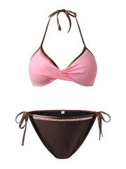 Women's Swimwear Bikini 2 Piece Normal Swimsuit Lace up Halter Push Up Color Block Light Blue Black Pink Light Green Fuchsia Halter Bathing Suits Sexy Active Basic / New / Padded Bras