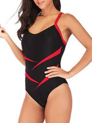 Plus Size Women's One Piece Monokini Swimsuit, Tummy Control, Open Back, Solid Color, Padded, Vacation Fashion