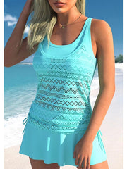 Women's Swimwear Tankini Monokini 2 Piece Normal Swimsuit 2 Piece Cut Out Plain Sky Blue High Neck Bathing Suits Sports Beach Wear Summer