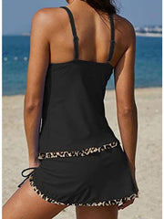 Women's Swimwear Tankini 2 Piece Normal Swimsuit 2 Piece Printing Graphic Leopard Black Brown Rose Red Bathing Suits Sports Beach Wear Summer