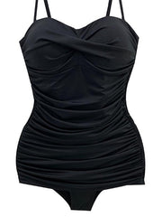 Women's Swimwear Swimdresses Normal Swimsuit Ruched 2 Piece Solid Color Black Bathing Suits Sports Beach Wear Summer