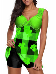 Women's Swimwear Swim Dress Normal Swimsuit 2 Piece Printing Graphic Leaf Yellow Sky Blue Green Bathing Suits Sports Summer