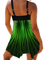 Plus Size Women's Swim Dress 2-Piece Modest Swimsuit, Open Back, Stripes/Ripples, Vacation Fashion