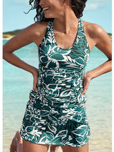 Women's Swimwear Tankini Swim Dress 2 Piece Normal Swimsuit Halter 2 Piece Modest Swimwear Open Back Floral Green Tunic Shirts Blouse High Neck Bathing Suits Sports Active Vacation