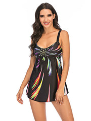 Women's Swimwear Tankini 2 Piece Plus Size Swimsuit High Waist Slim for Big Busts Stripes / Ripples Green Purple Rainbow Padded Strap Bathing Suits Sexy Sexy Modern / New / Padded Bras