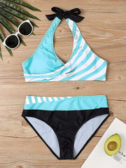 Women's Swimwear Bikini Plus Size Swimsuit 2 Piece Printing Striped Black Pink Red Blue Bathing Suits Sports Beach Wear Summer