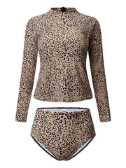 Plus Size Women's Leopard Print One Piece Swimsuit, Tummy Control, High Neck, Padded, Modest Swimwear