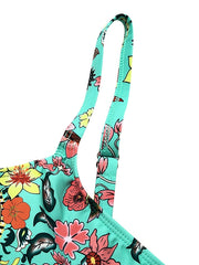 Women's Swimwear Tankini 2 Piece Normal Swimsuit Ruched Print Floral Print Green Padded Strap Bathing Suits Sports Vacation Sexy