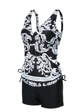 Women's Swimwear Tankini 2 Piece Plus Size Swimsuit 2 Piece Open Back Printing for Big Busts Floral Striped Black Padded V Wire Bathing Suits New Stylish Vacation / Padded Bras