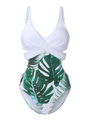 Women's Swimwear One Piece Monokini Bathing Suits trikini Normal Swimsuit Push Up High Waisted Leaf White Black Red Padded Scoop Neck Bathing Suits Sports Active Casual / Sexy / New / Vacation