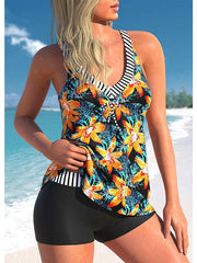 Women's Swimwear Tankini 2 Piece Normal Swimsuit 2 Piece Printing Floral Orange Bathing Suits Sports Beach Wear Summer