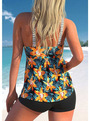Women's Swimwear Tankini 2 Piece Normal Swimsuit 2 Piece Printing Floral Orange Bathing Suits Sports Beach Wear Summer