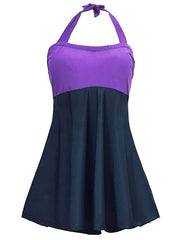 Women's Swimwear Tankini 2 Piece Plus Size Swimsuit Backless Color Block Green Blue Purple Halter Bathing Suits New Vacation Holiday / Modern / Cute
