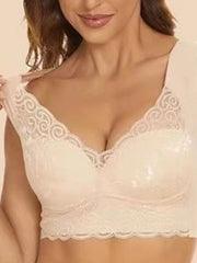 Women's Wireless Bras Padded Bras Full Coverage V Neck Breathable Push Up Lace Pure Color Pull-On Closure Date Casual Daily Nylon