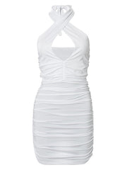 Women's Party Dress Bodycon Sheath Dress Mini Dress White Brown Light Blue Sleeveless Pure Color Backless Summer Spring Halter Fashion Vacation