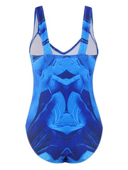 Women's Swimwear One Piece Normal Swimsuit Water Sports Tummy Control Open Back Print Striped Flower Blue Green V Wire Bathing Suits New Vacation Holiday