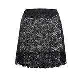Women's Skirt Petticoat Above Knee Polyester Black Skirts Summer Lace Ruffle Fashion Summer Vacation Beach