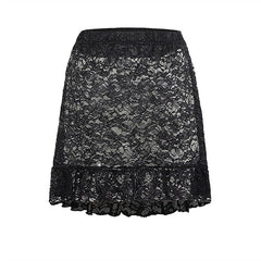 Women's Skirt Petticoat Above Knee Polyester Black Skirts Summer Lace Ruffle Fashion Summer Vacation Beach