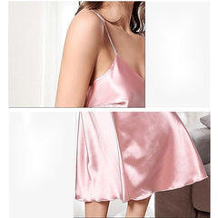 Women's Satin Pajamas Nightgown Sleeveless Backless V-Neck Spring Summer Home Party Gift Claret