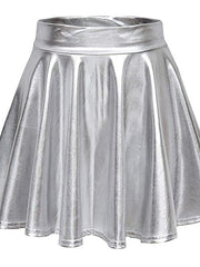 Women's Skirt Swing PU Artificial Leather Silver Pink Laser blue Black Skirts Summer Shiny Metallic Without Lining Chic & Modern Punk & Gothic Carnival Costumes Ladies Halloween Party , Evening