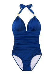 Women's Sexy One Piece Monokini Swimsuit - Tummy Control, Halter, Leopard/Snake Print, V Wire