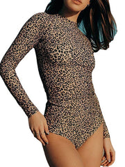 Plus Size Women's Leopard Print One Piece Swimsuit, Tummy Control, High Neck, Padded, Modest Swimwear