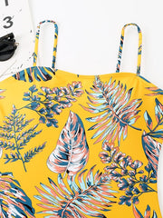 Women's Swimwear One Piece Monokini Normal Swimsuit Tummy Control Slim Tie Dye Yellow Camisole Bodysuit Strap Bathing Suits New Vacation Fashion