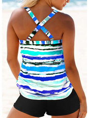 Women's Swimwear Tankini 2 Piece Normal Swimsuit 2 Piece Printing Striped Yellow Red Blue Tank Top Bathing Suits Sports Beach Wear Summer