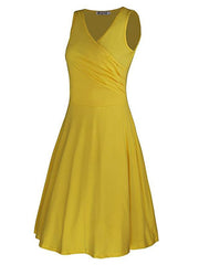 Women's Ruched V Neck Street Holiday Sleeveless Slim Elegant Dress