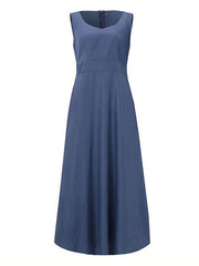 Sleeveless Women's Maxi Denim Dress with Pockets for Summer