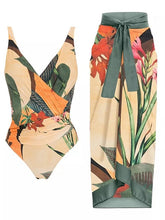 Women's Swimwear One Piece Normal Swimsuit Open Back Printing Floral Yellow Green Bodysuit Bathing Suits Sports Beach Wear Summer