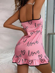 Women's Shift Dress Slip Dress Mini Dress Sexy Cozy Backless Print Heart Strap Home Lounge