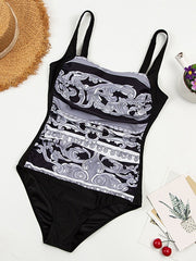 Women's Swimwear One Piece Normal Swimsuit Printing Graphic Black Yellow Bodysuit Bathing Suits Sports Beach Wear Summer