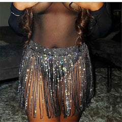 Women's Skirt Asymmetrical Polyester Black White Pink Red Skirts Summer Sequins Tassel Fringe Sexy Performance Club