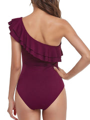 Women's Swimwear One Piece Normal Swimsuit Ruffle Backless Tummy Control Pure Color Black White Yellow Wine Padded Bathing Suits New Vacation Stylish