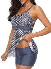 Plus Size Women's Tankini Swimsuit - Tummy Control, Open Back, Geometric Print, Scoop Neck