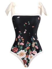 Women's Swimwear One Piece 2 Piece Normal Swimsuit Printing Floral Black Navy Blue Blue Bodysuit Bathing Suits Elegant Beach Wear Summer