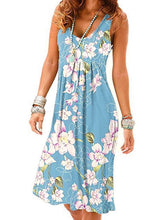 Women‘s Sleeveless Print Lily Element U Neck Casual Holiday Dresses