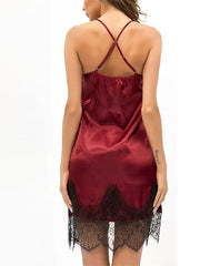 Women's Sexy Lace Patchwork Sheath Mini Dress - ColorBlock Party Strap Dress