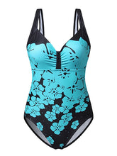 Women's Floral Print One Piece Monokini Swimsuit - High Waisted, Padded, V Wire, Sexy, Sporty