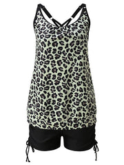 Women's Swimwear 2 Piece Plus Size Swimsuit 2 Piece Modest Swimwear Open Back Printing Leopard Flower White Yellow Red Navy Blue Fuchsia Camisole Strap Bathing Suits New Vacation Fashion